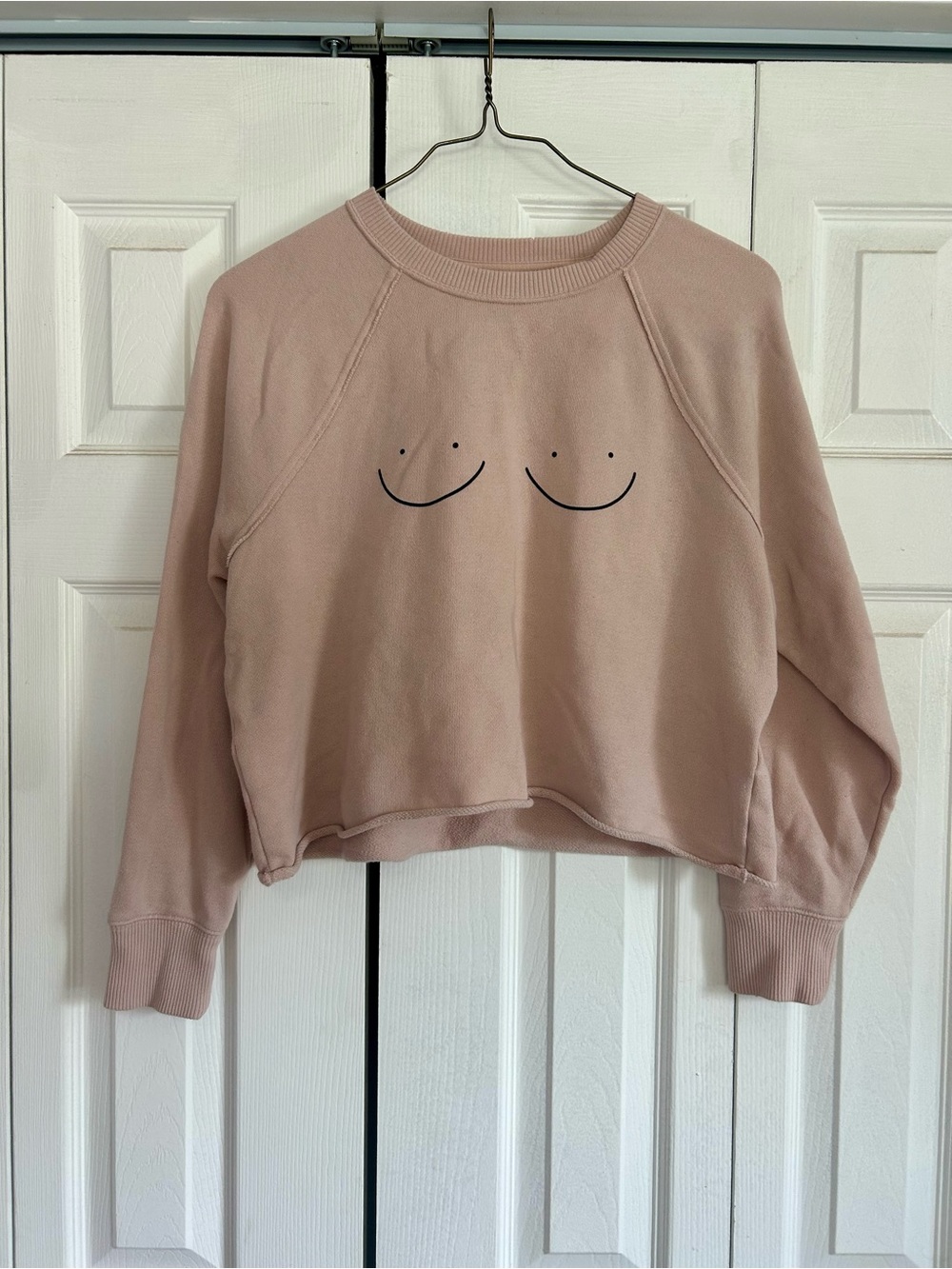 Aerie Cropped Light Pink Graphic Smiley Face Sweatshirt